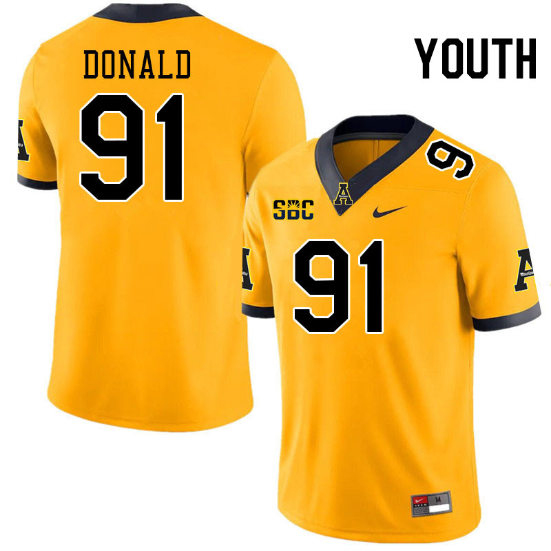 Youth #91 Joshua Donald Appalachian State Mountaineers College Football Jerseys Stitched-Gold